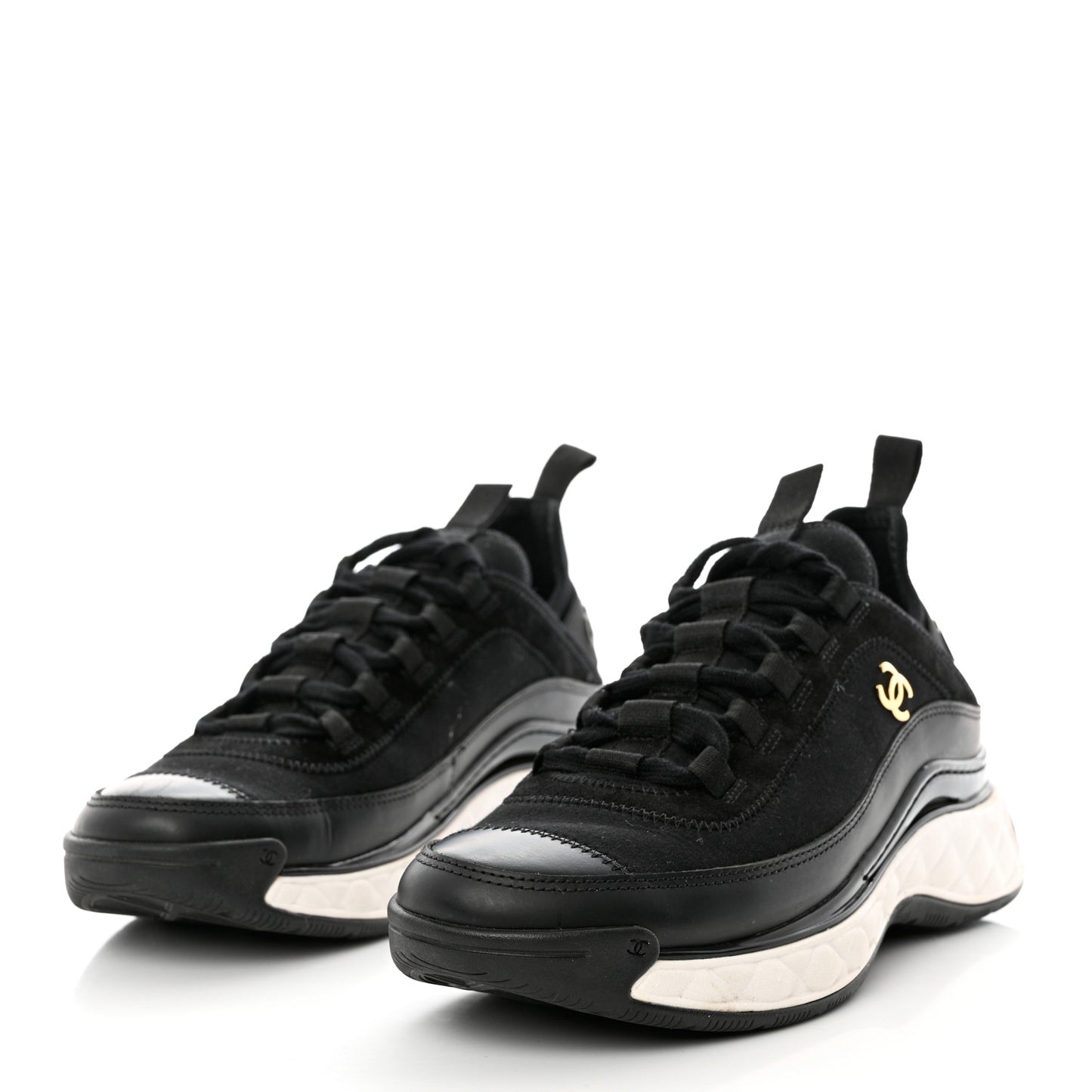 Velvet Calfskin Mixed Fibers CC Sneakers 37 Black