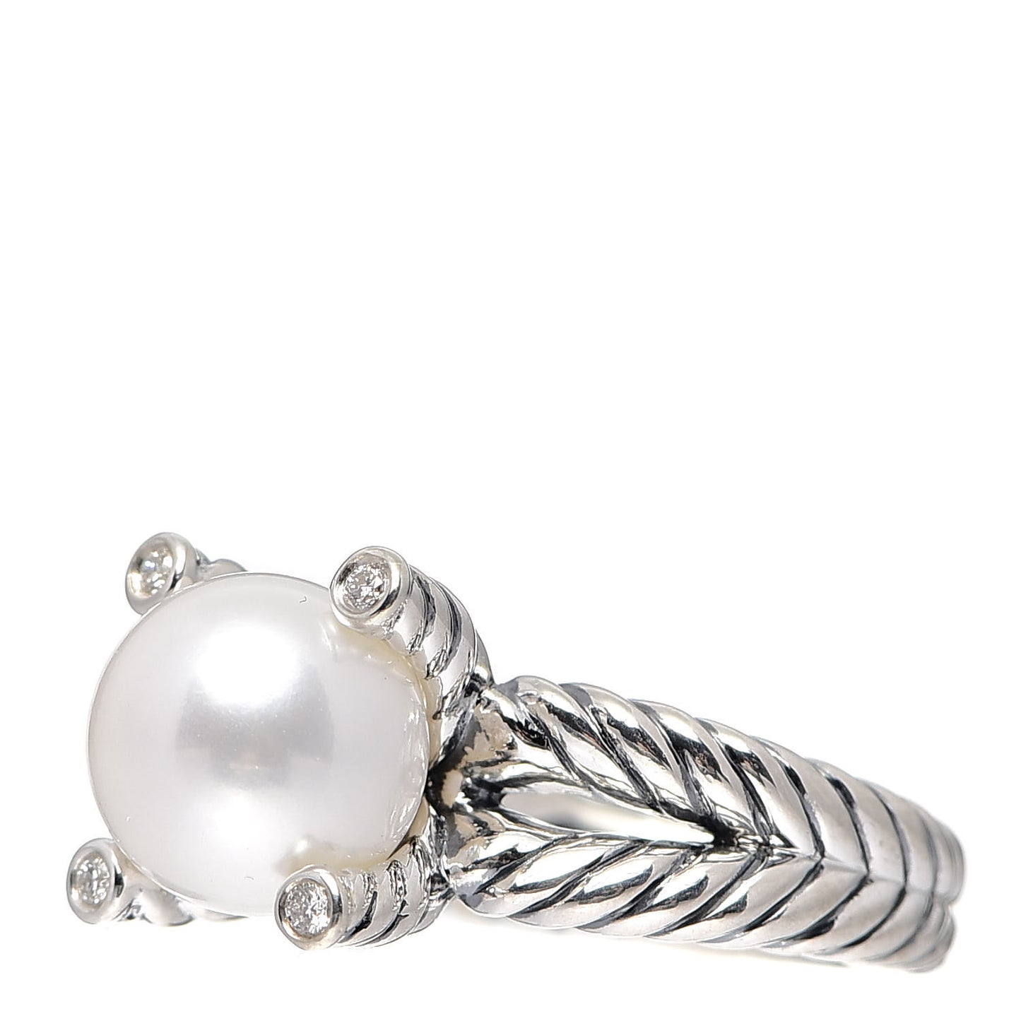 Sterling Silver Diamond Pearl 10mm Cable Ring 51 5.75