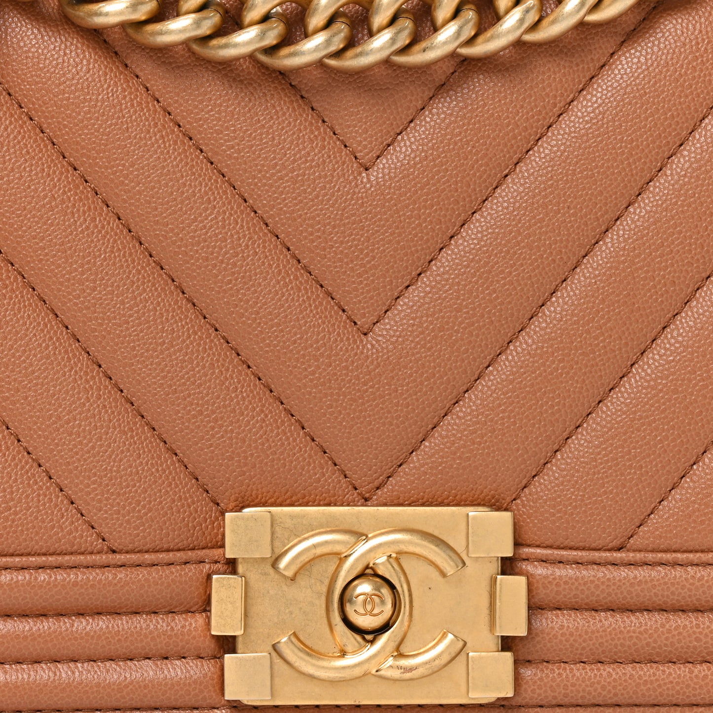 Caviar Chevron Quilted Medium Boy Flap Brown