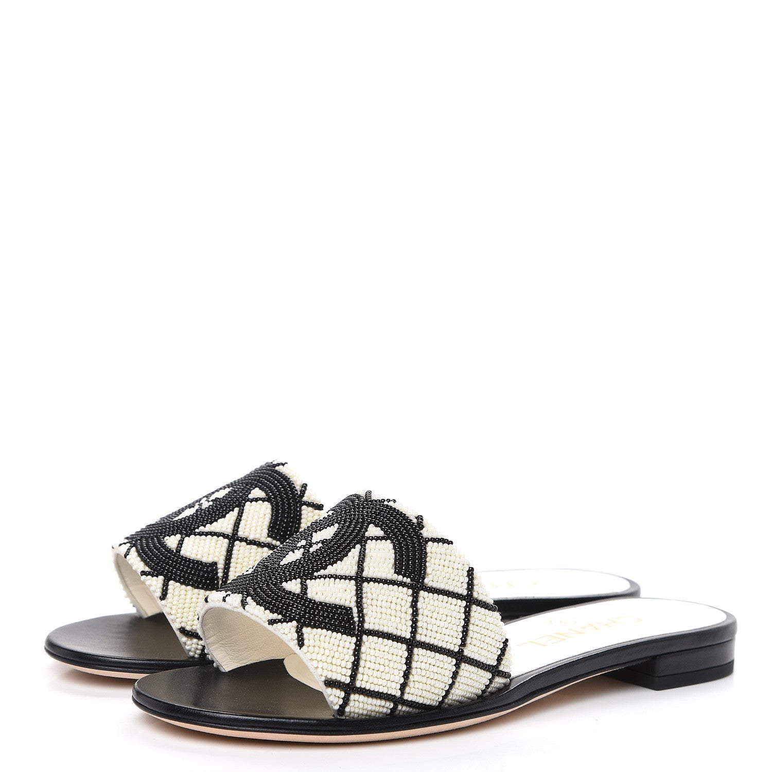 Chanel Pearl Embroidery CC Mules 36 Black White 3 of 10