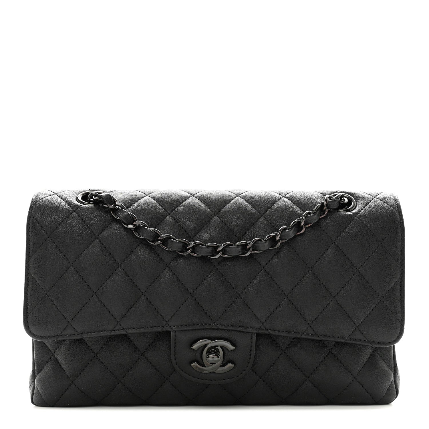 Chanel Crumpled Calfskin Quilted Medium Double Flap So Black 1 of 16