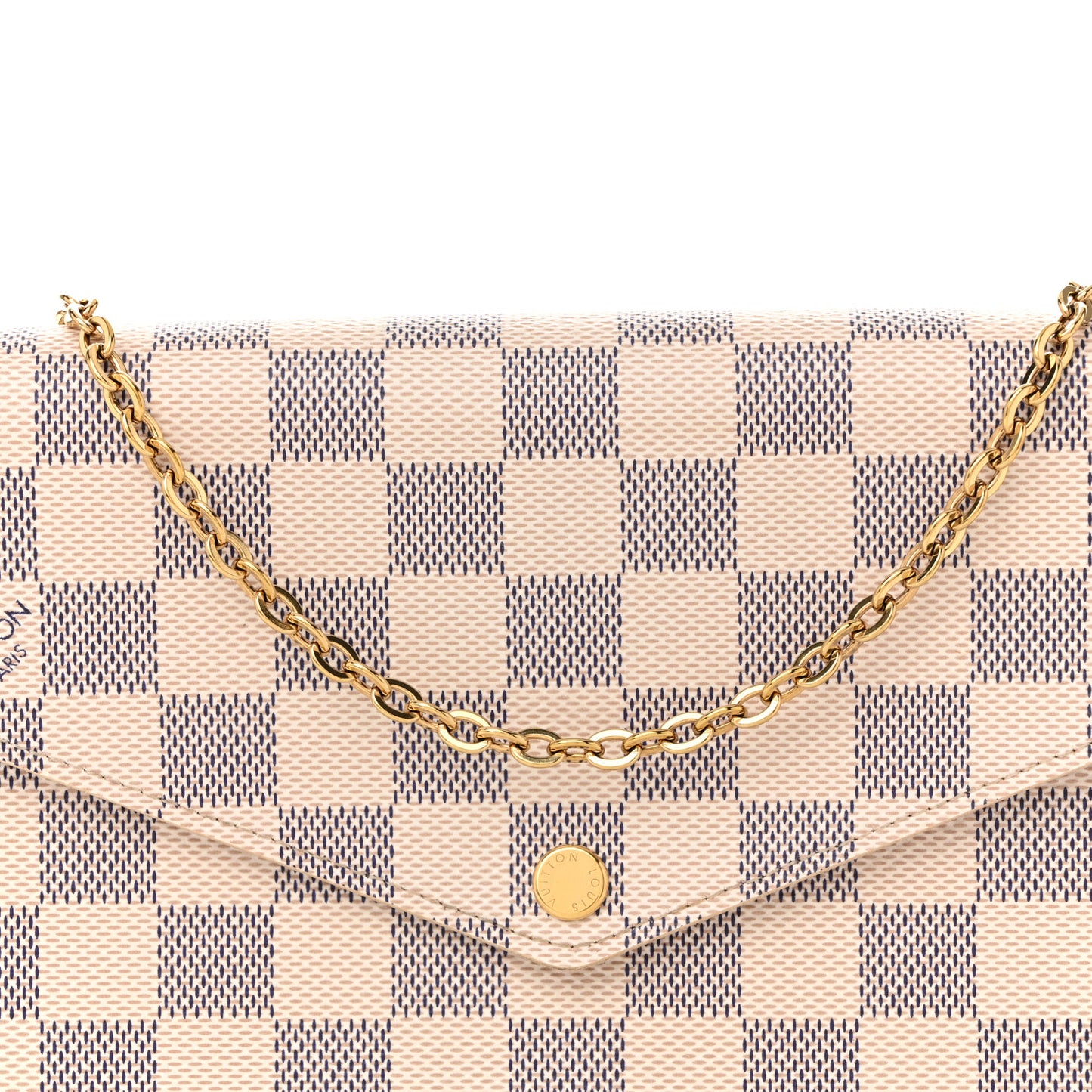 Damier Azur Pochette Felicie Chain Wallet Rose Ballerine