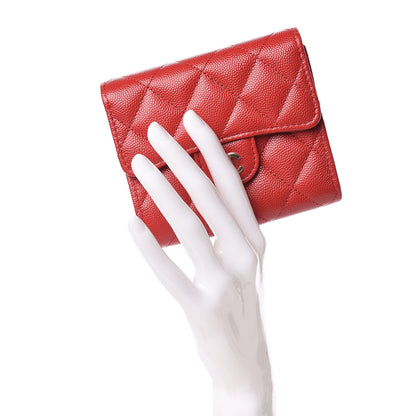 Chanel Caviar Quilted Compact Flap Wallet Red 2 of 9