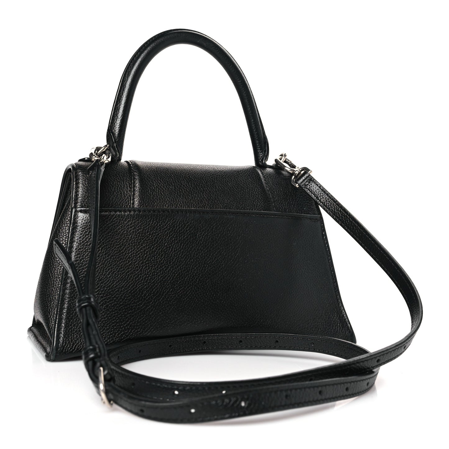 Grained Calfskin Small Hourglass Top Handle Bag Black