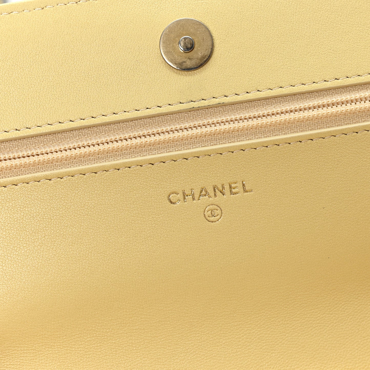 Lambskin Quilted Chanel 19 Wallet On Chain WOC Yellow