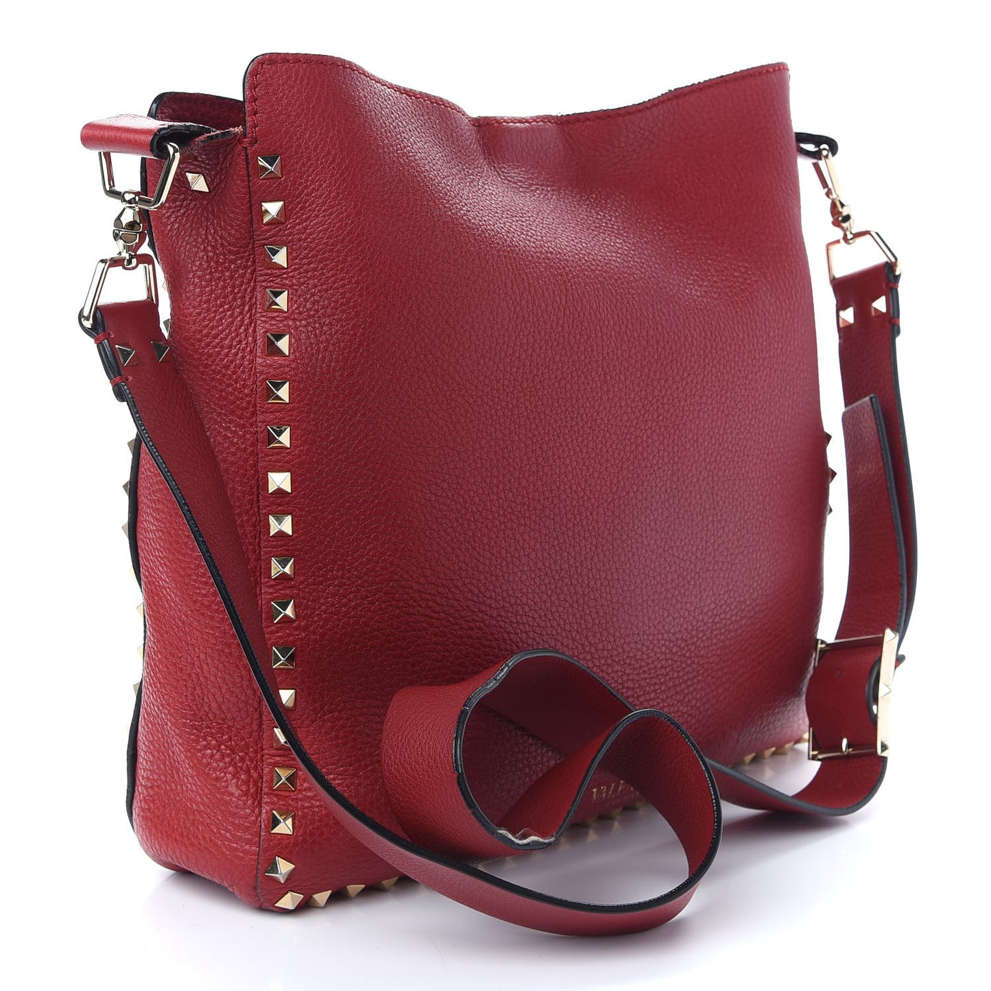 Pebbled Calfskin Large Rockstud Flip-Lock Messenger Bag Scarlet