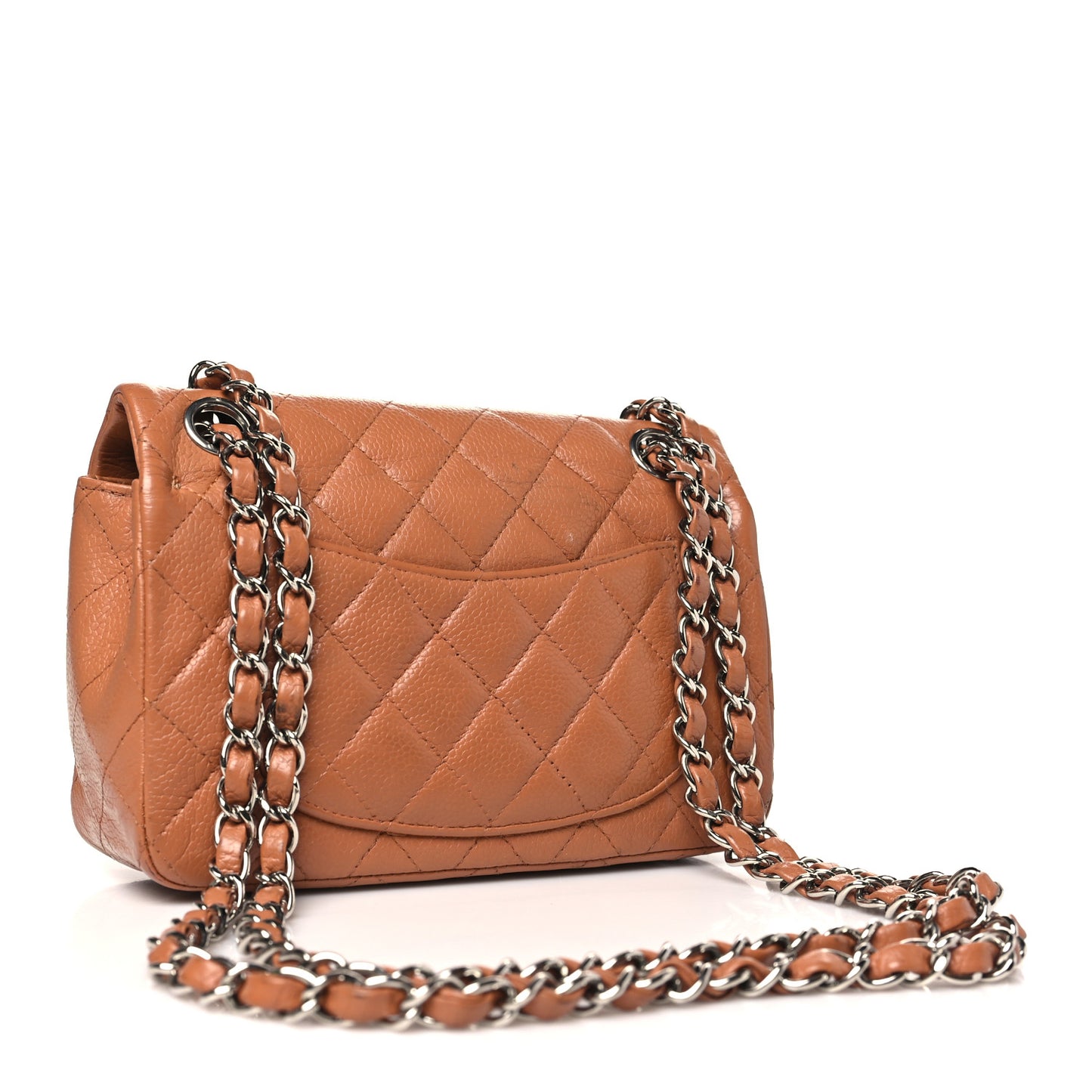 Caviar Quilted Mini Rectangular Flap Light Brown