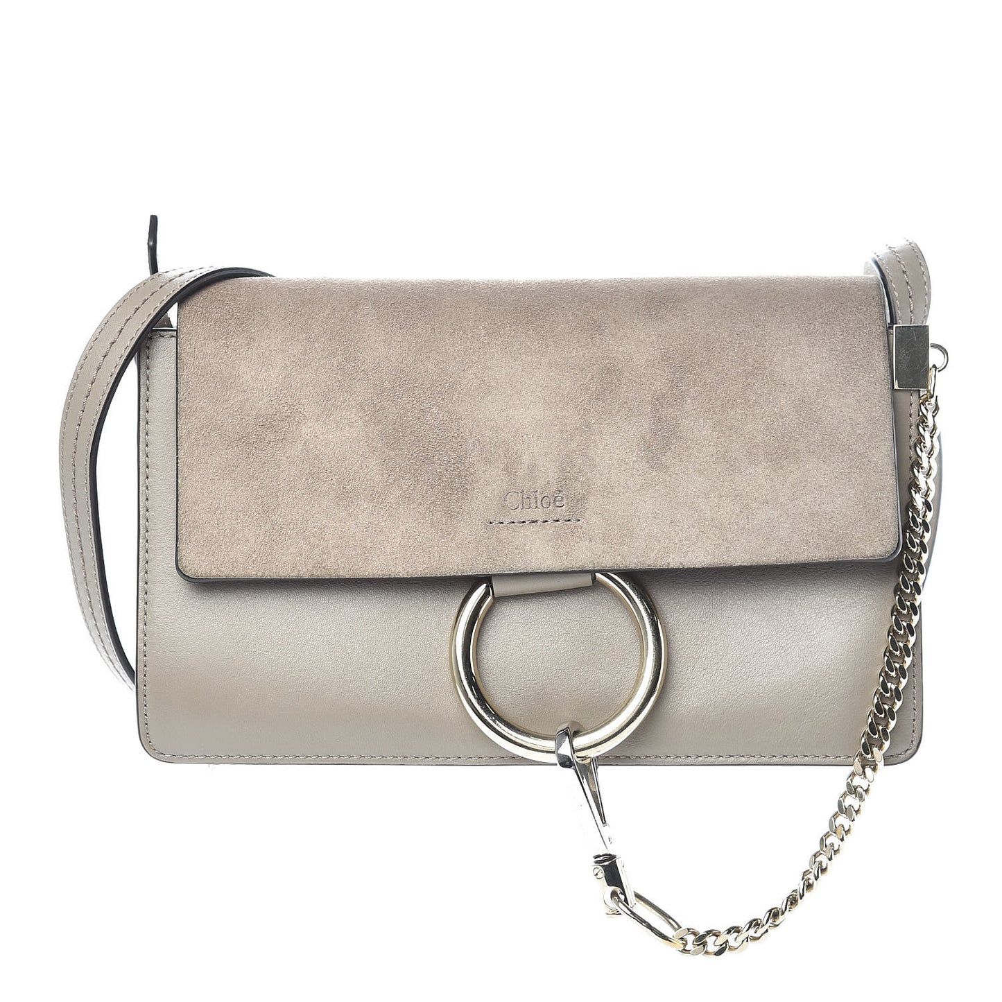 Suede Calfskin Small Faye Shoulder Bag Motty Grey