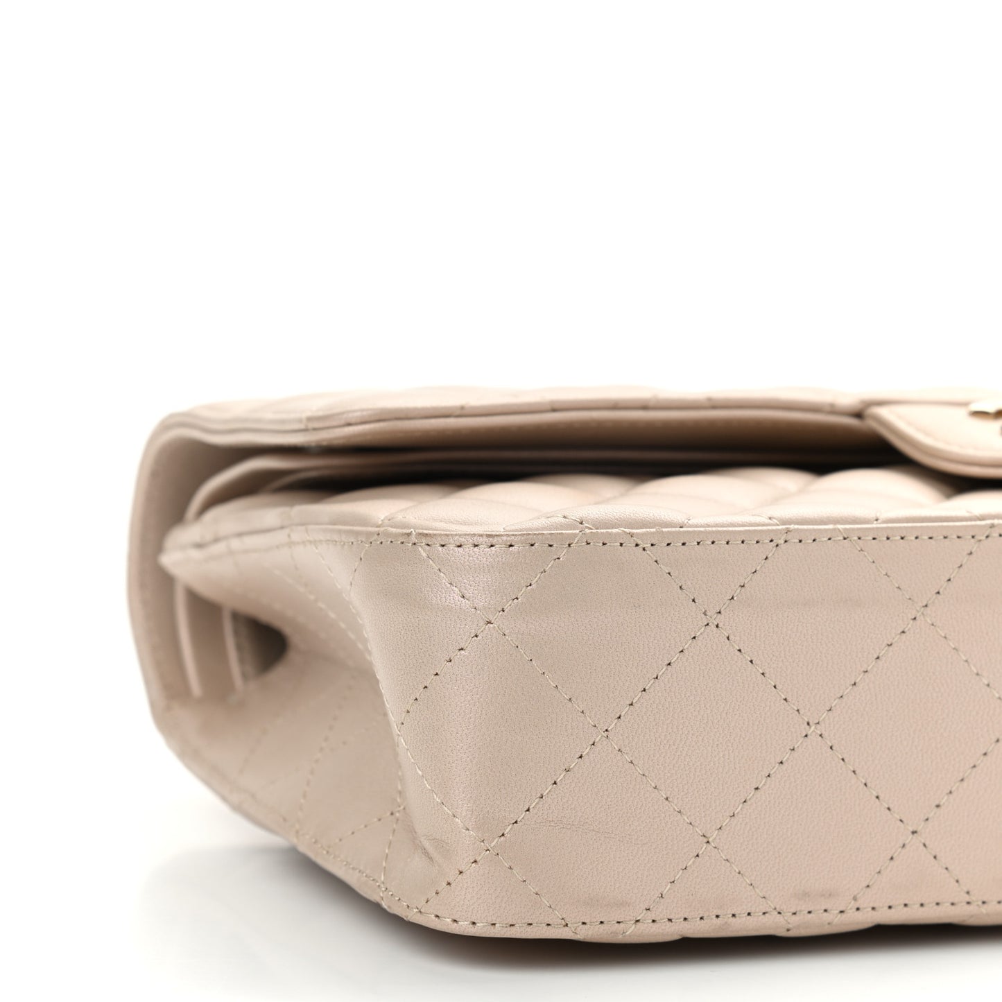 Iridescent Lambskin Quilted Medium Double Flap Beige