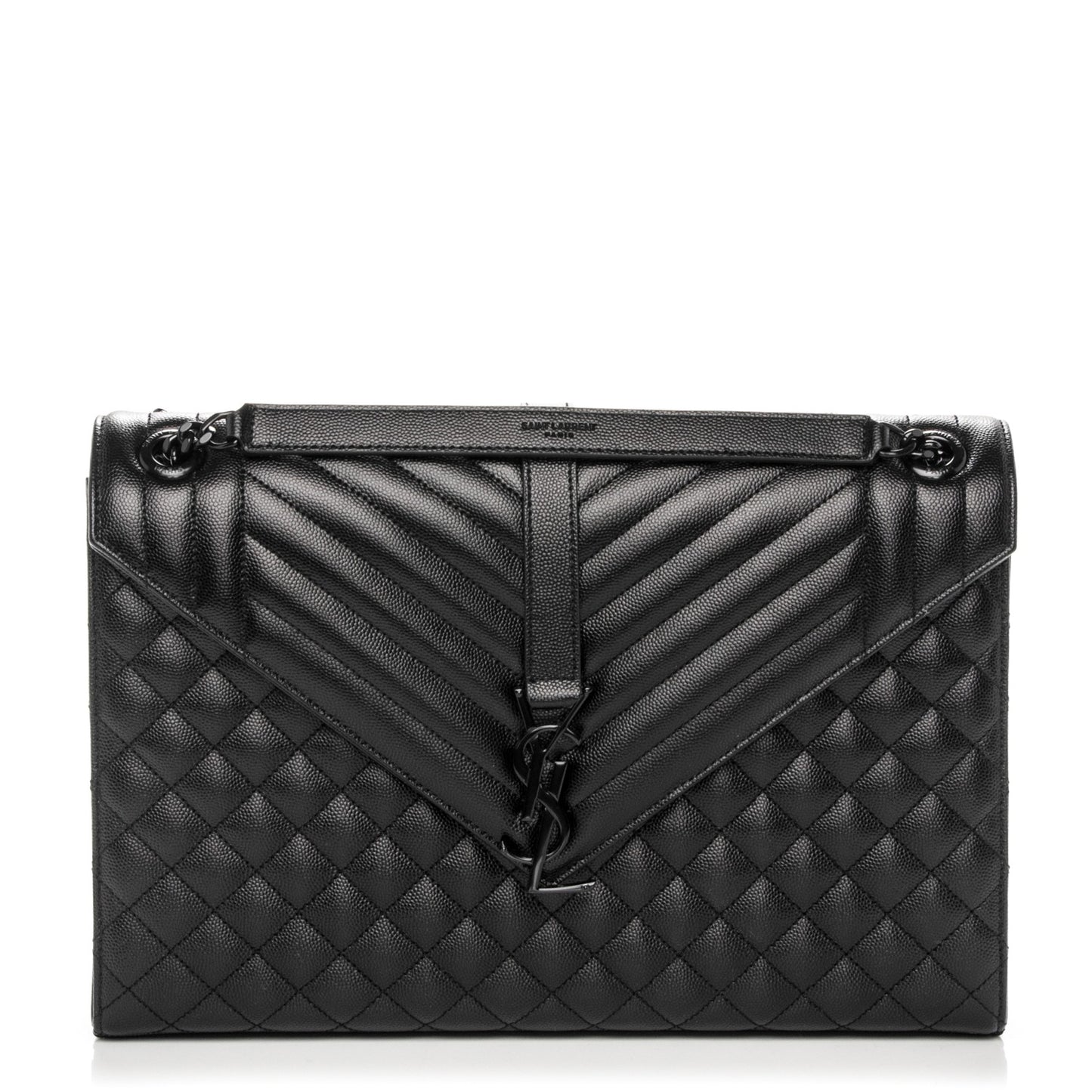 Grain De Poudre Textured Mixed Matelasse Large Triquilt Monogram Monochrome Satchel Black