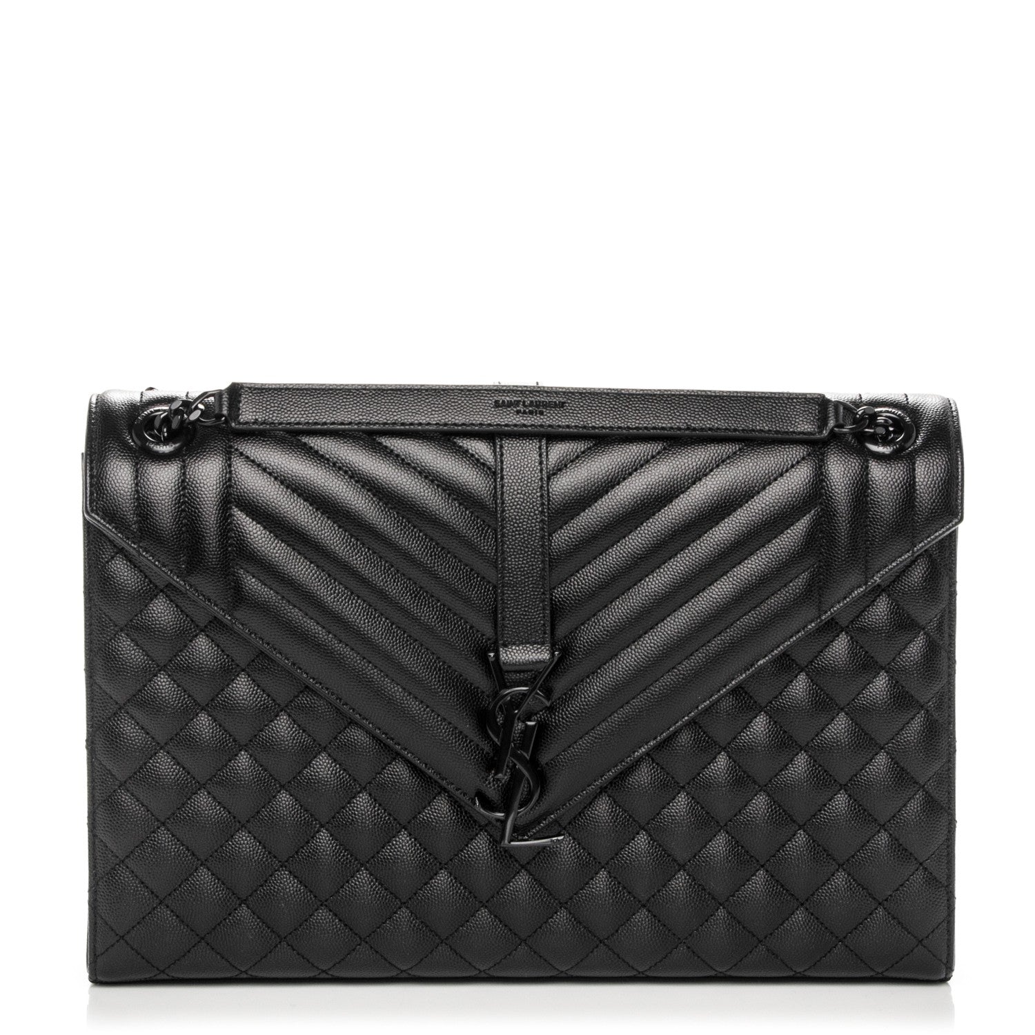 Saint Laurent Grain De Poudre Textured Mixed Matelasse Large Triquilt Monogram Monochrome Satchel Black 1 of 9