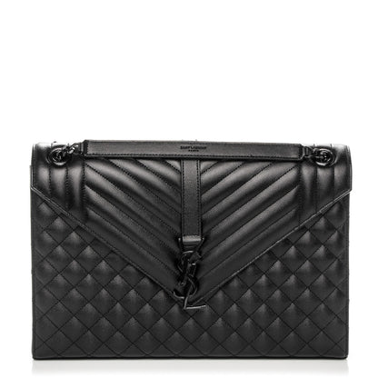 Saint Laurent Grain De Poudre Textured Mixed Matelasse Large Triquilt Monogram Monochrome Satchel Black 1 of 9