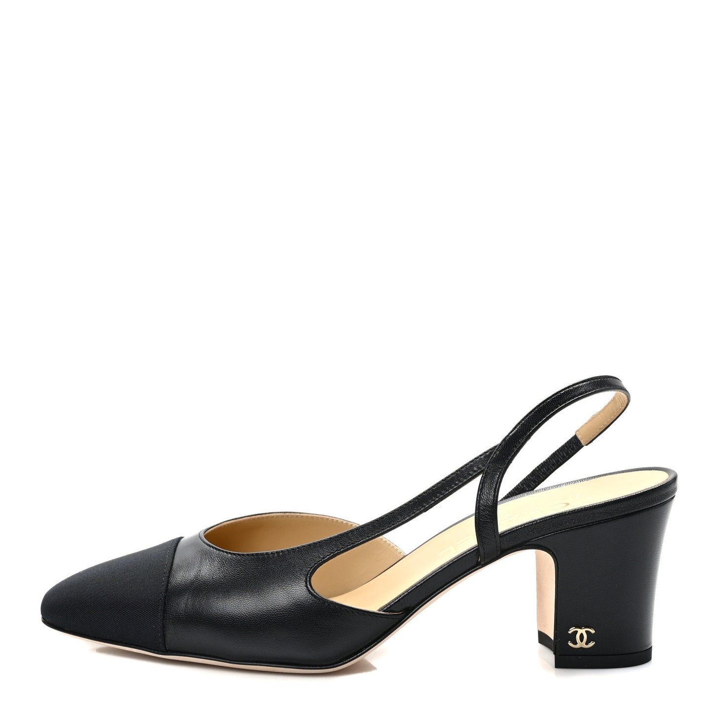 Lambskin Patent Cap Toe CC Slingback Pumps 39.5 Black