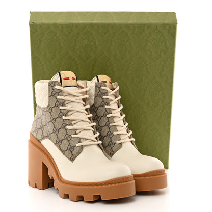 Gucci Calfskin GG Supreme Monogram Nappa Quilted Lace Up Ankle Boots 40.5 Mystic White Beige 9 of 9