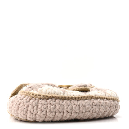 Gucci Wool Houndstooth Woven Small GG Marmont Shoulder Bag Beige White Sand 4 of 10