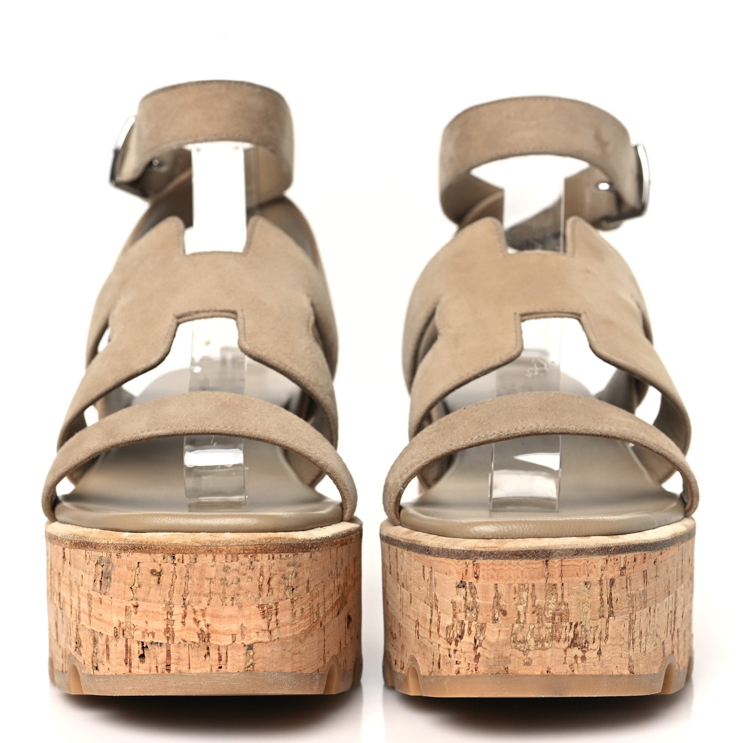 Hermes Suede Goatskin Havane 30 Wedge Sandals 36 Beige Argile 2 of 9