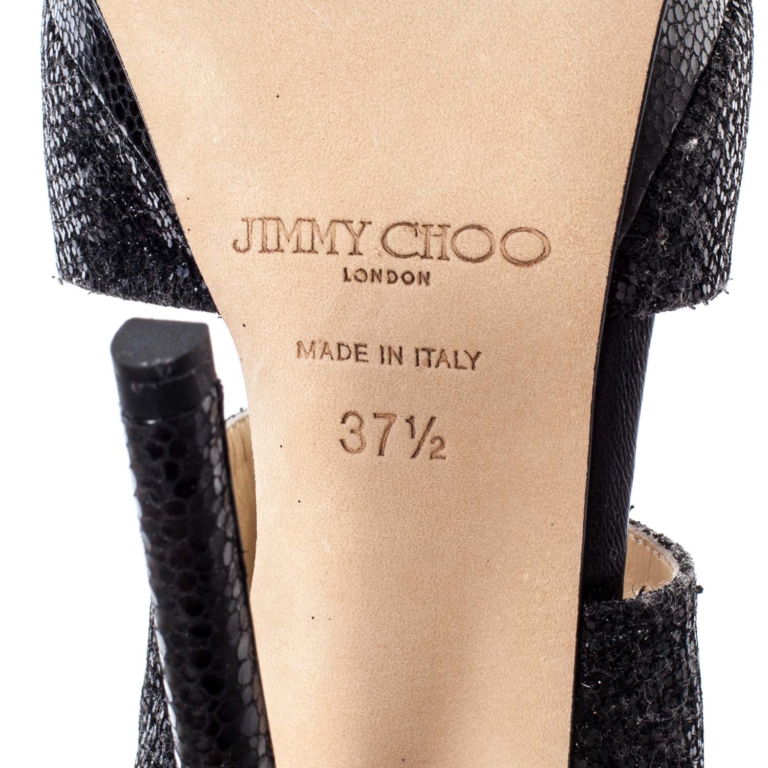 Jimmy Choo Glitter Fabric Private Sandals Heels 37.5 Black 6 of 7