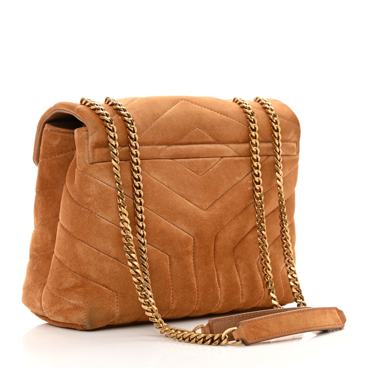 Suede Calfskin Y Quilted Monogram Small Loulou Chain Satchel Cinnamon