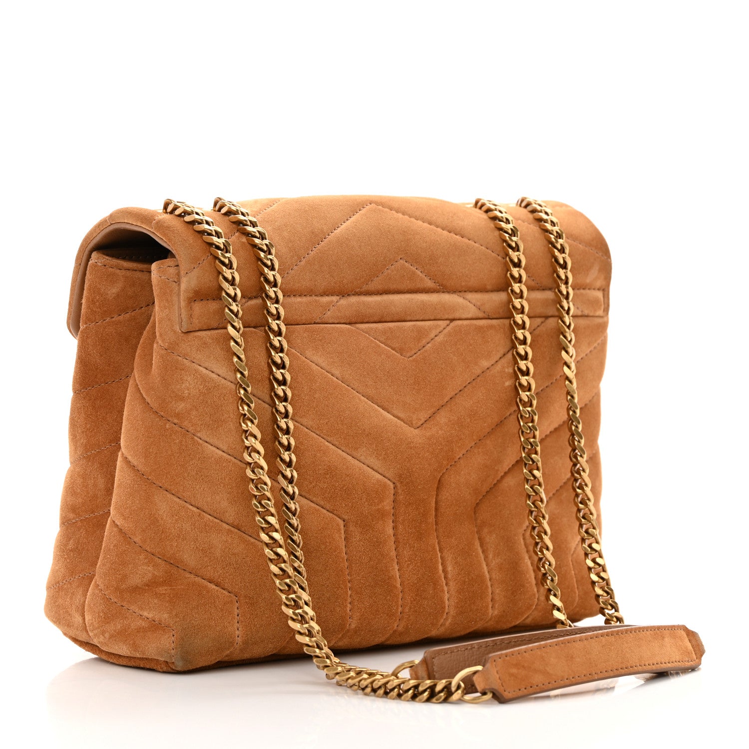 Saint Laurent Suede Calfskin Y Quilted Monogram Small Loulou Chain Satchel Cinnamon 3 of 17
