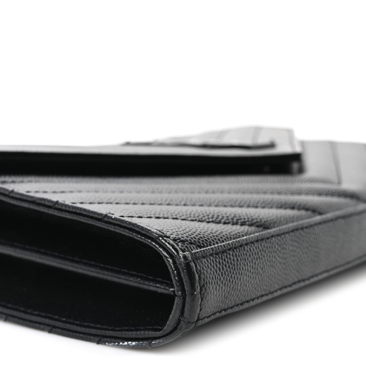 Grain De Poudre Matelasse Chevron Monogram Monochrome Chain Wallet Black