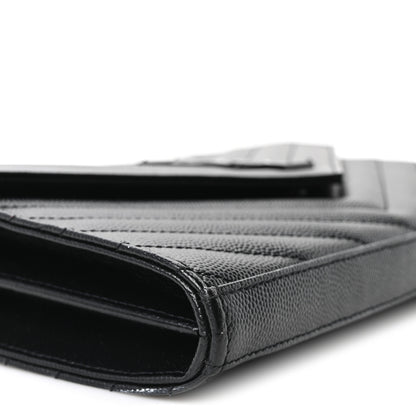 Saint Laurent Grain De Poudre Matelasse Chevron Monogram Monochrome Chain Wallet Black 9 of 11