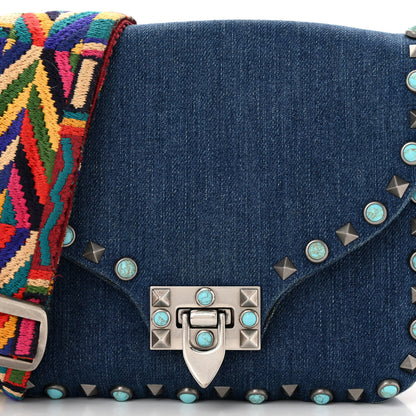 Valentino Garavani Denim Guitar Strap Rockstud Rolling Shoulder Flap Messenger Bag 12 of 21
