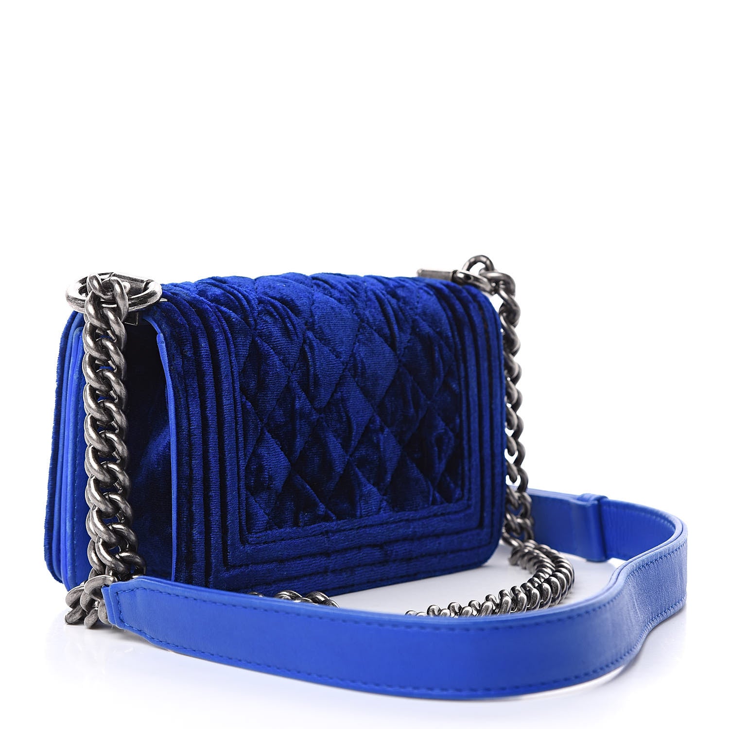 Chanel Velvet Quilted Mini Boy Flap Blue 3 of 12