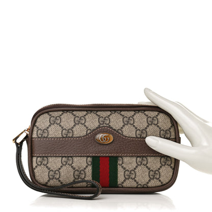 Gucci GG Supreme Monogram Ophidia Phone Case Wristlet Brown 2 of 9