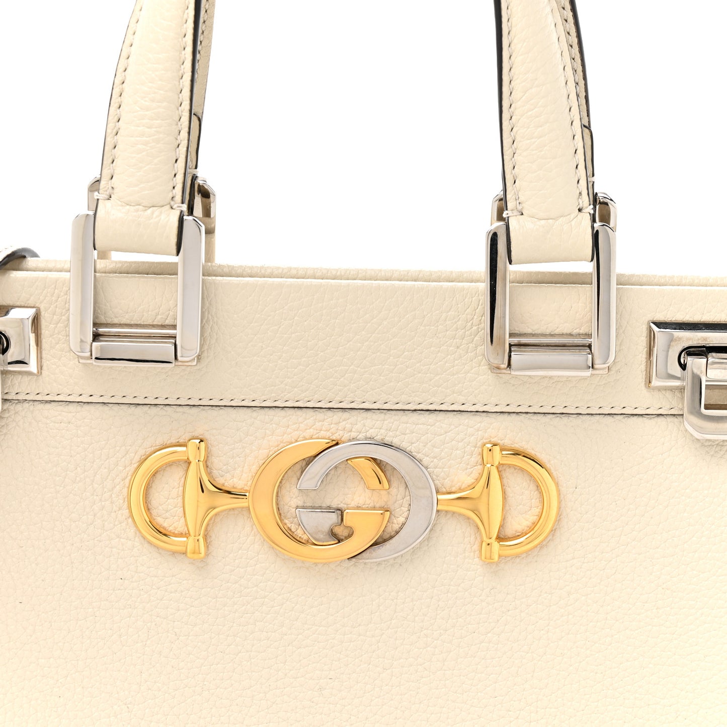 Grainy Calfskin Small Zumi Top Handle Bag Mystic White