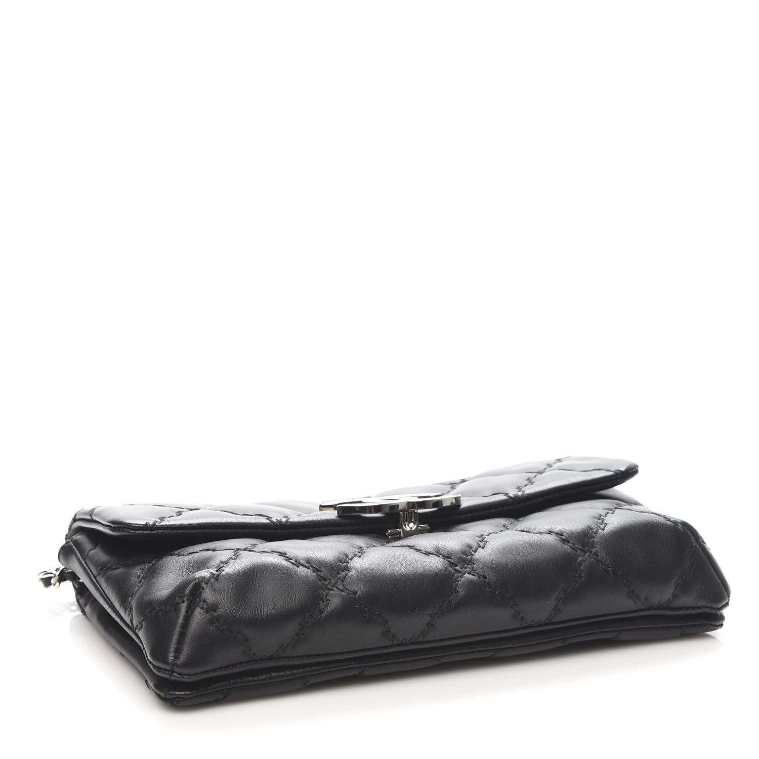 Chanel Calfskin Quilted Double Stitch Hamptons Clutch with Chain Black 4 of 10