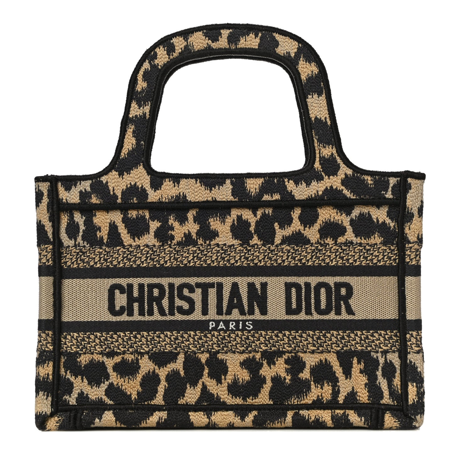 Canvas Mizza Embroidered Mini Leopard Book Tote Beige