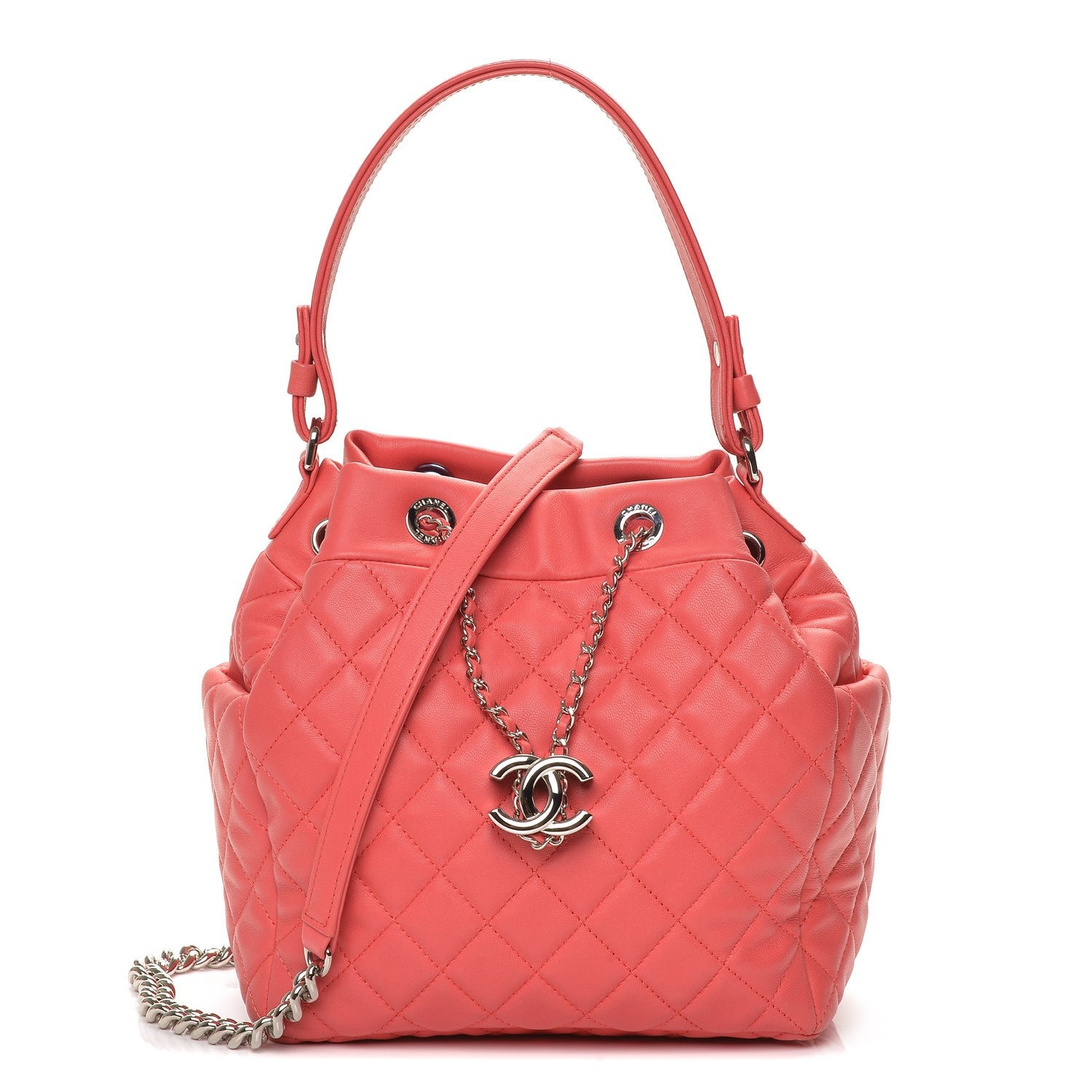 Chanel Lambskin Quilted Small Chain Bucket Bag Coral 1 of 7