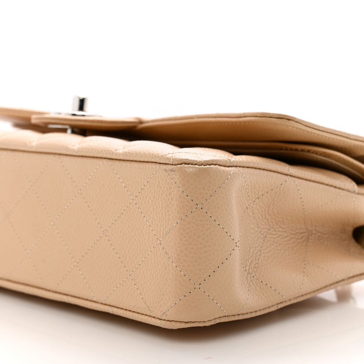 Caviar Quilted Medium Double Flap Beige