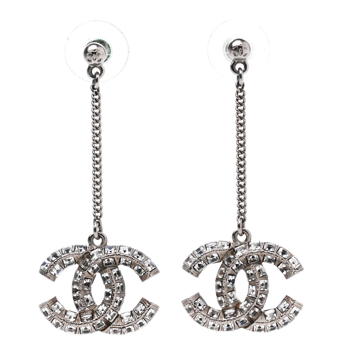 Chanel Baguette Crystal CC Drop Earrings Silver 1 of 4