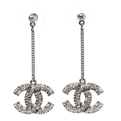 Chanel Baguette Crystal CC Drop Earrings Silver 1 of 4