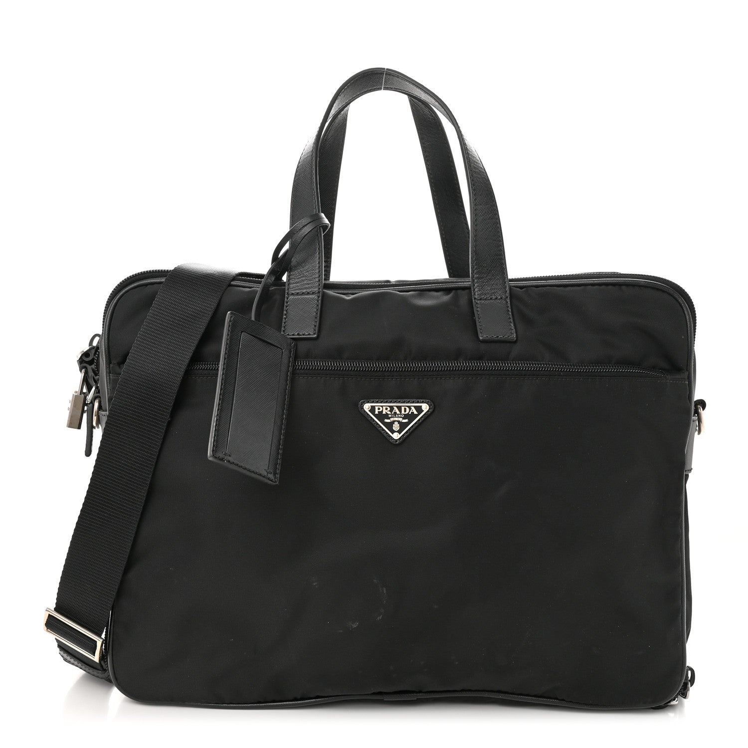 Prada Tessuto Nylon Saffiano Briefcase Black 1 of 15