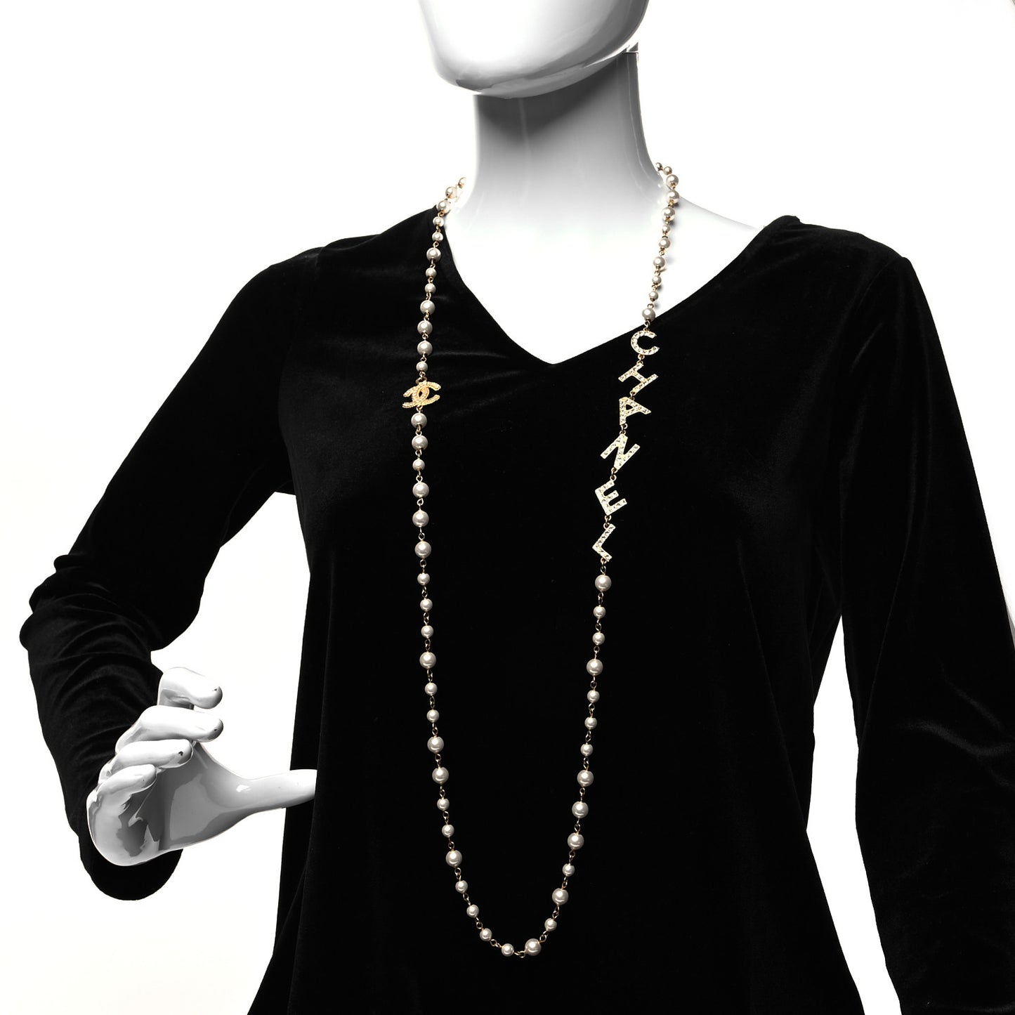 Metal Crystal Pearl 90's Icon Logo Necklace Gold