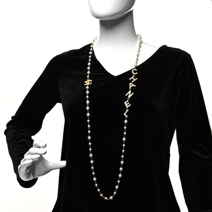 Chanel Metal Crystal Pearl 90's Icon Logo Necklace Gold 2 of 5