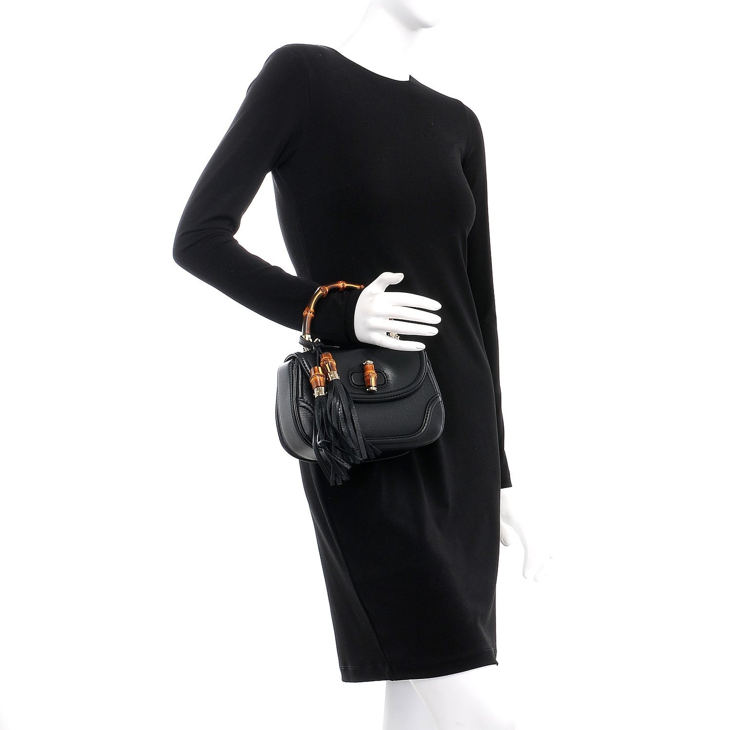 Cellarius Calfskin Small New Bamboo Top Handle Bag Black