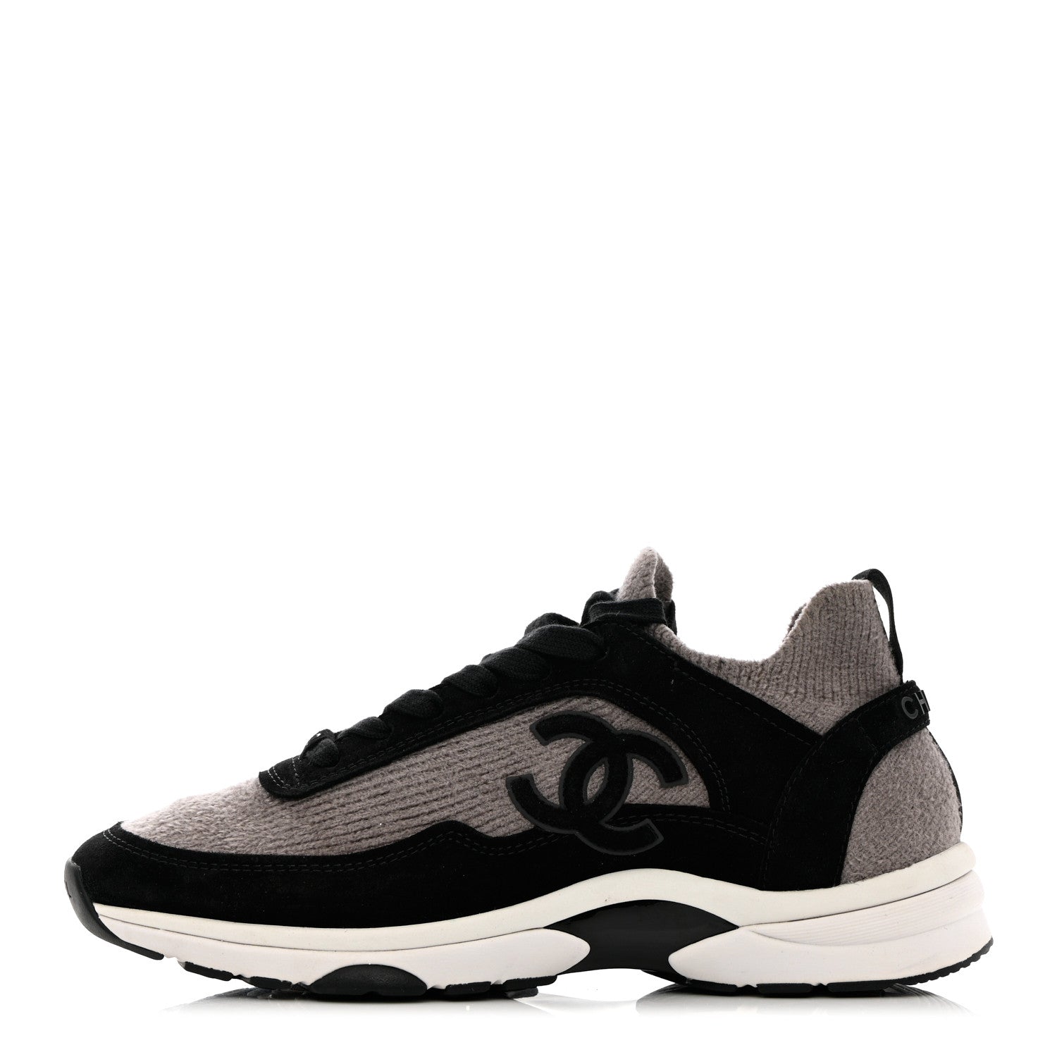 Chanel Fabric Suede Calfskin CC Sneakers 40 Grey Black 1 of 12