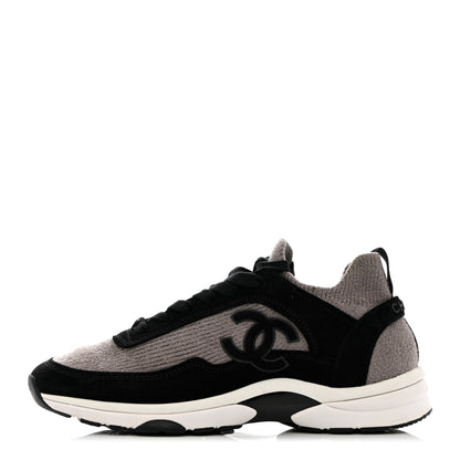 Chanel Fabric Suede Calfskin CC Sneakers 40 Grey Black 1 of 12