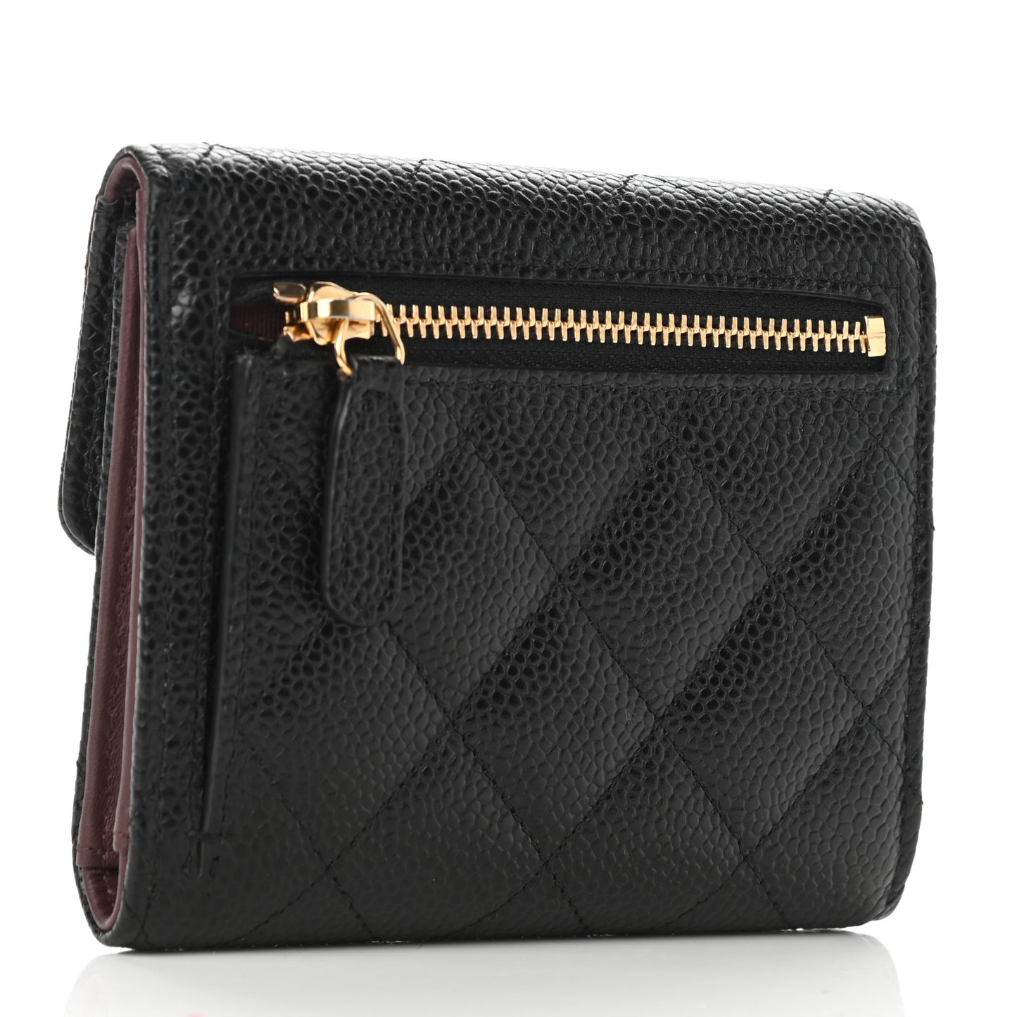 Caviar Quilted Compact Flap Wallet Black