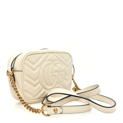 Gucci Calfskin Matelasse Mini GG Marmont Chain Shoulder Bag White 3 of 13