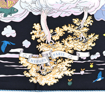 Hermes Silk Sur Mon Nuage Scarf 90 Bleu Black Mauve Multicolor 2 of 5