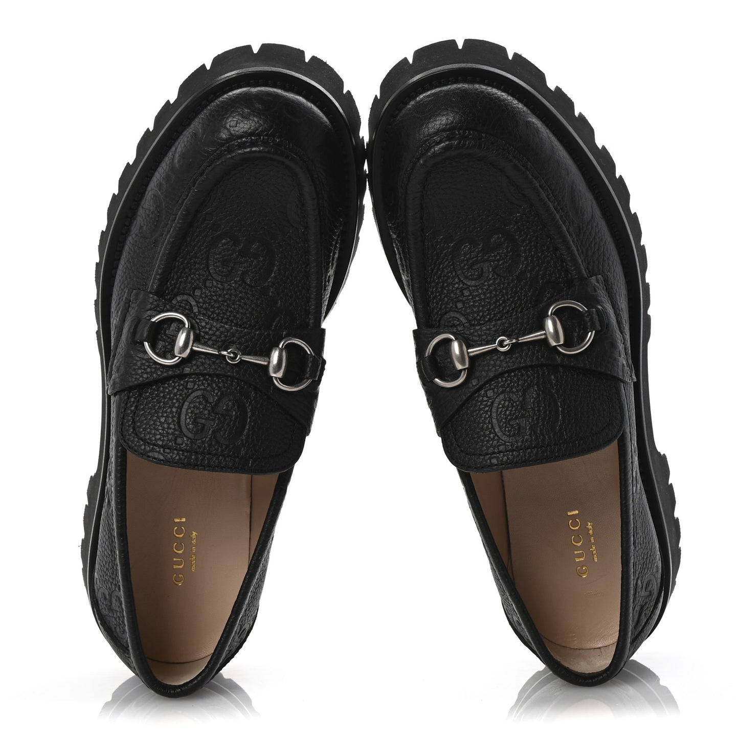 Piuma Calfskin Embossed Womens Platform Lug Sole Loafers 40 Black