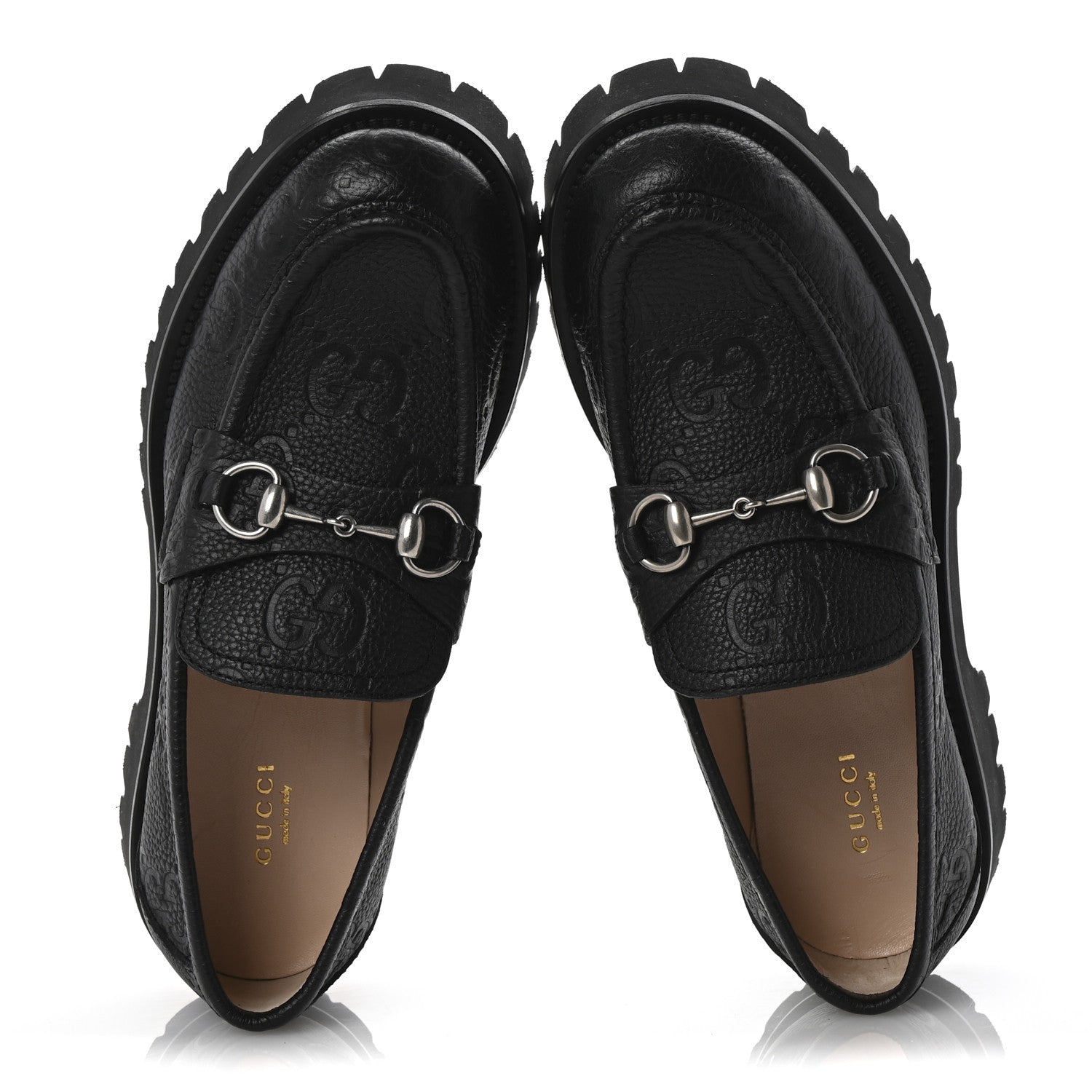 Gucci Piuma Calfskin Embossed Womens Platform Lug Sole Loafers 40 Black 2 of 10