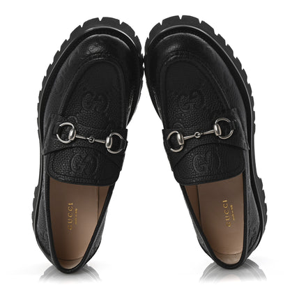 Gucci Piuma Calfskin Embossed Womens Platform Lug Sole Loafers 40 Black 2 of 10