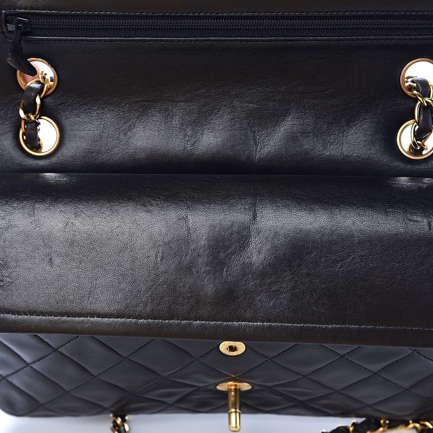 Lambskin Quilted Medium Double Flap Black
