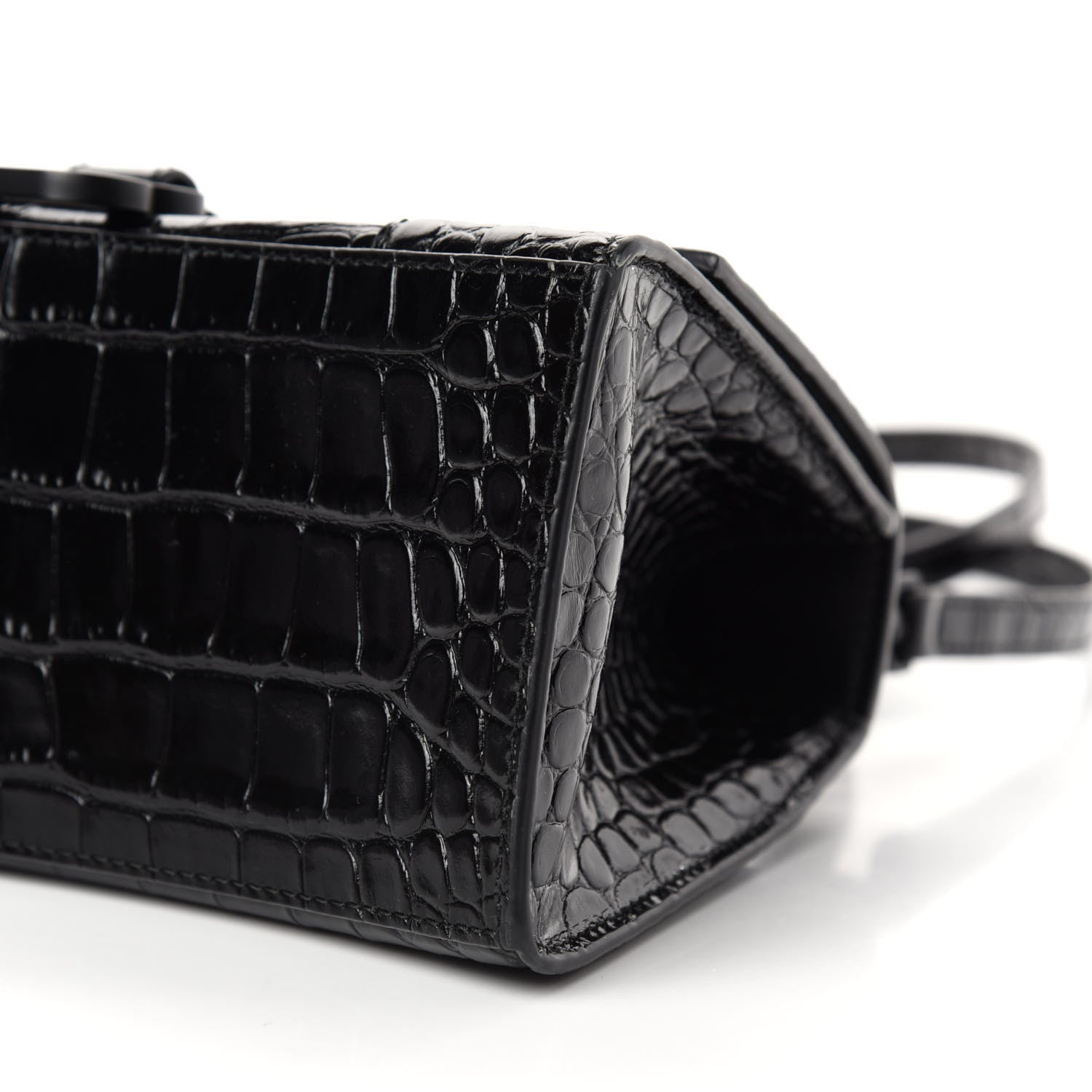 Balenciaga Shiny Calfskin Monochrome Crocodile Embossed Small Hourglass Top Handle Bag Black 8 of 9