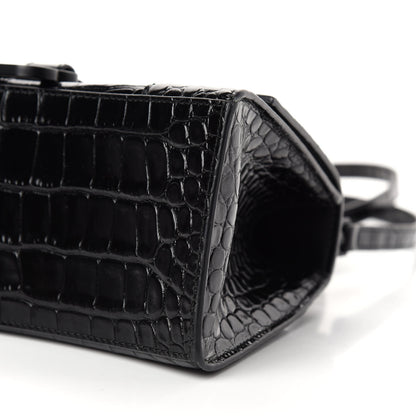 Balenciaga Shiny Calfskin Monochrome Crocodile Embossed Small Hourglass Top Handle Bag Black 8 of 9